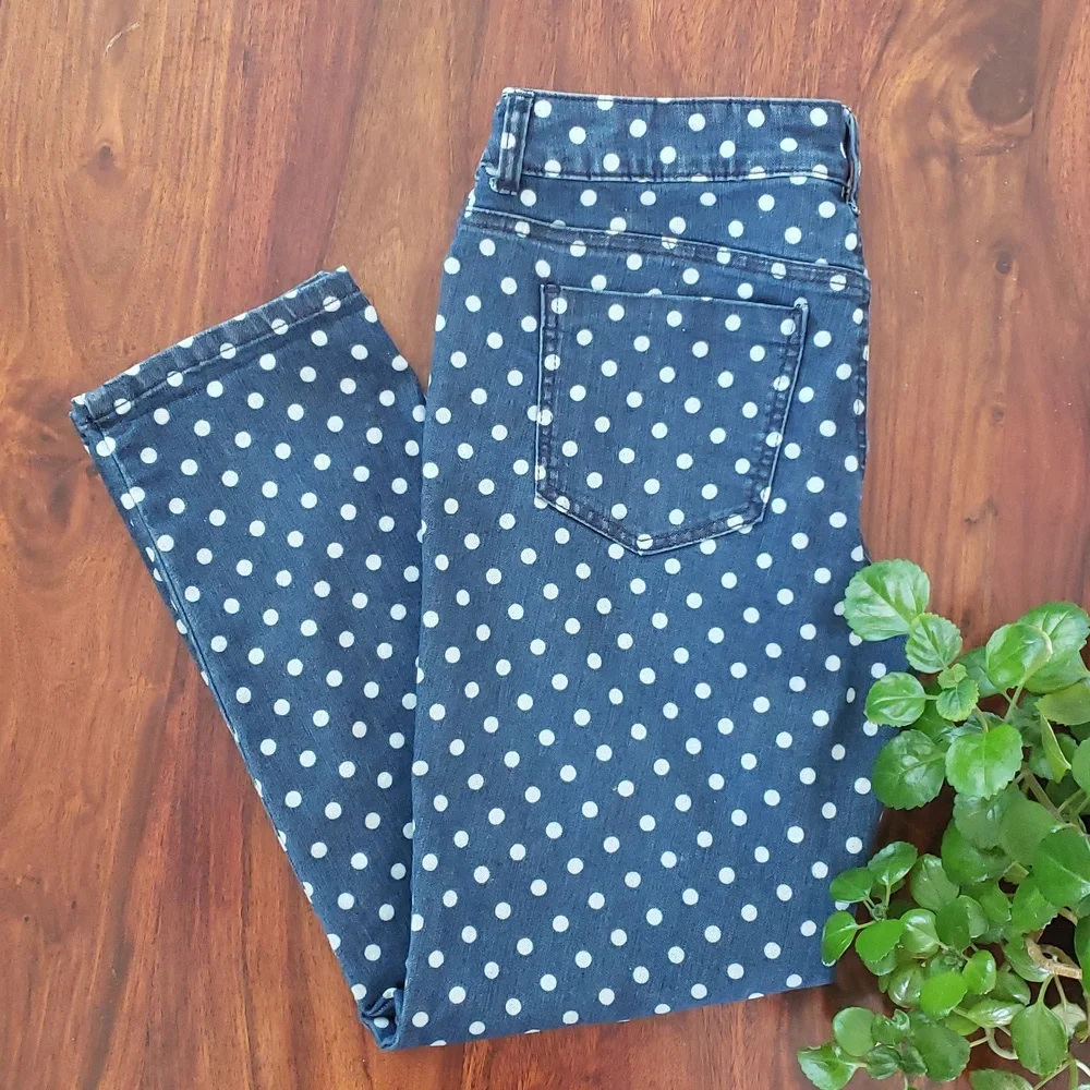 CHICO’S Platinum Denim Jeans | Blue White Polka Dot | Cropped Length | SIZE .5 - Picture 3 of 12